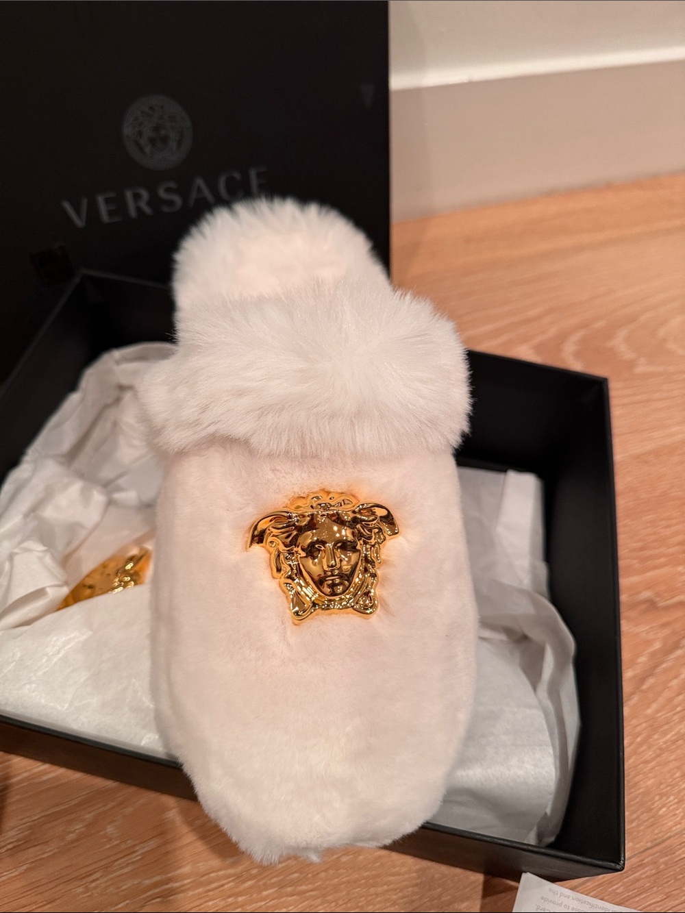 Versace White Faux-Fur Palazzo Slippers US 11 Men’s EUR 43